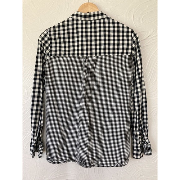 ZARA women’s Black White Mixed Print Checked Plaid Flannel Button Down Top - Picture 3 of 6